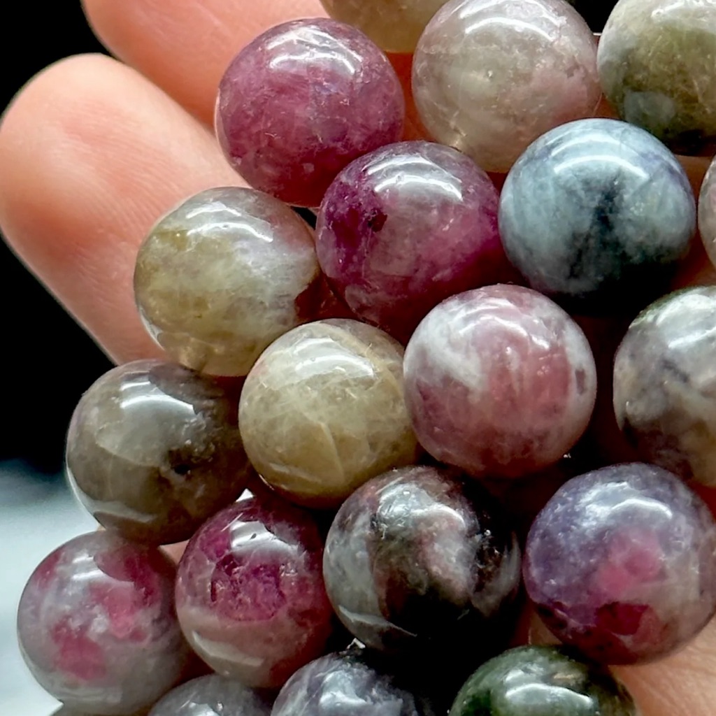 Multicolor Watermelon Tourmaline Crystal Beaded Bracelet 2 Piece Set